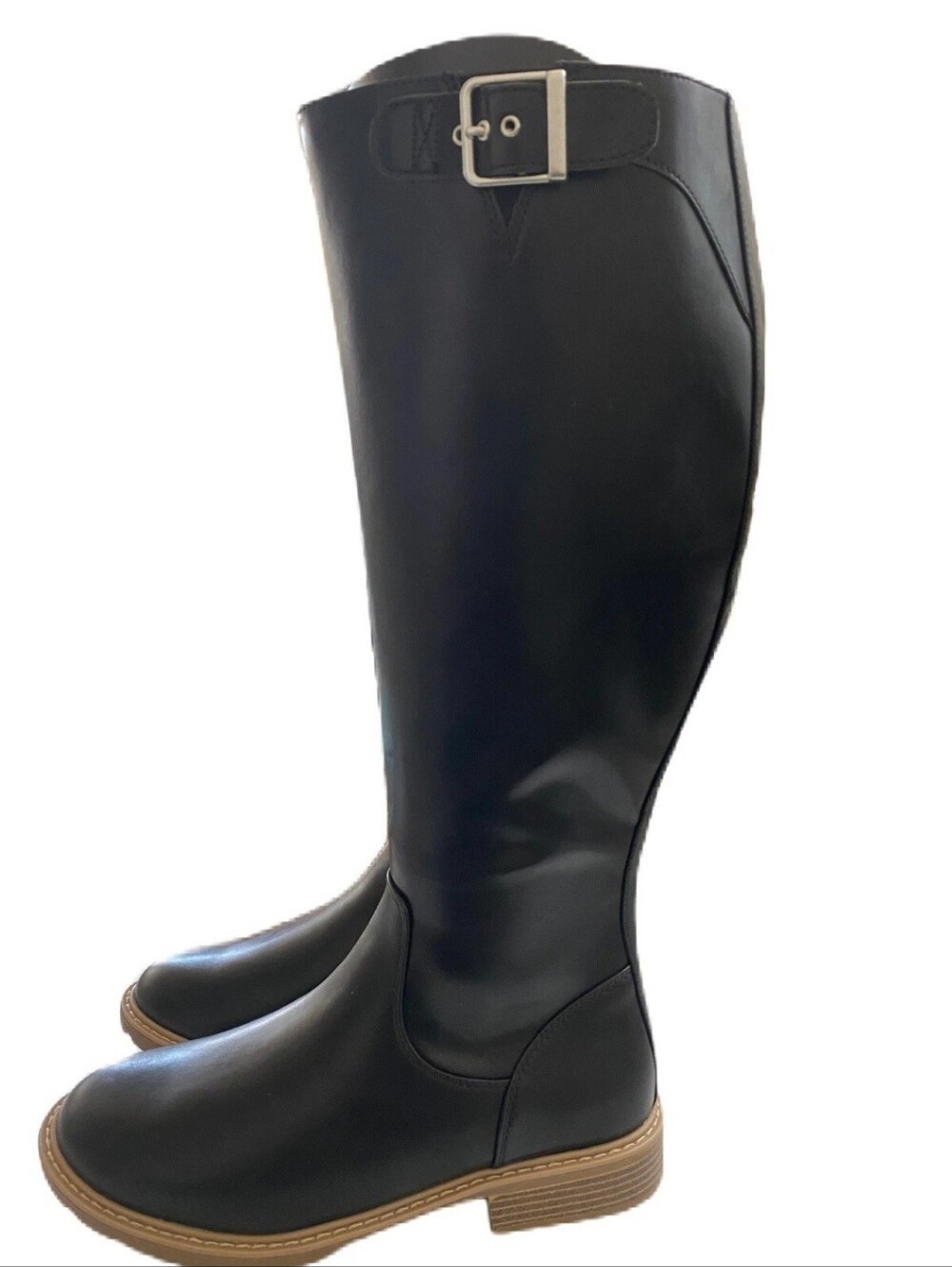 Time and Tru Tall Riding Boots Black Buckle Equestrian Knee High Size 10 NWOT - Picture 7 of 12